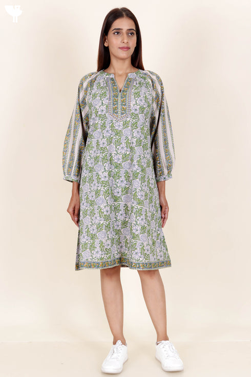 Cambric Cotton Dress In Block Print