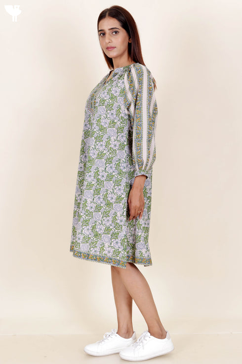 Cambric Cotton Dress In Block Print