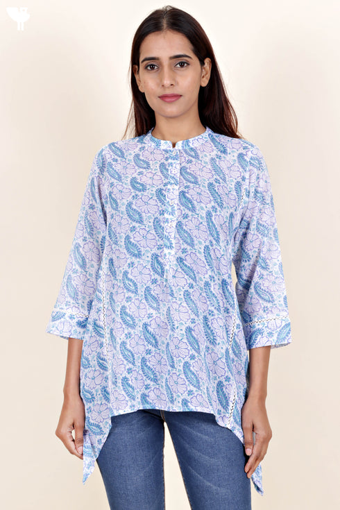 Mulmul Cotton Top In Floral Block Print