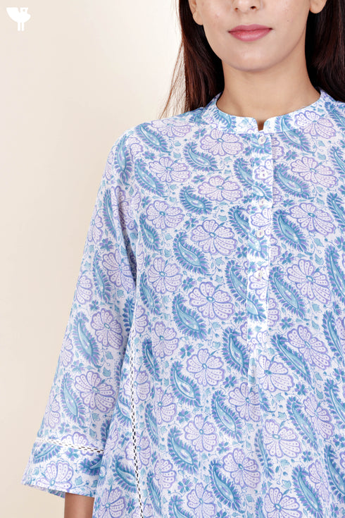 Mulmul Cotton Top In Floral Block Print