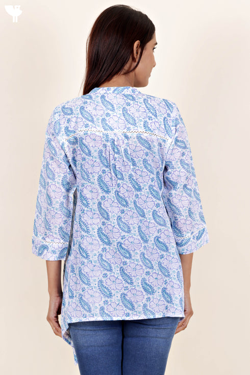 Mulmul Cotton Top In Floral Block Print