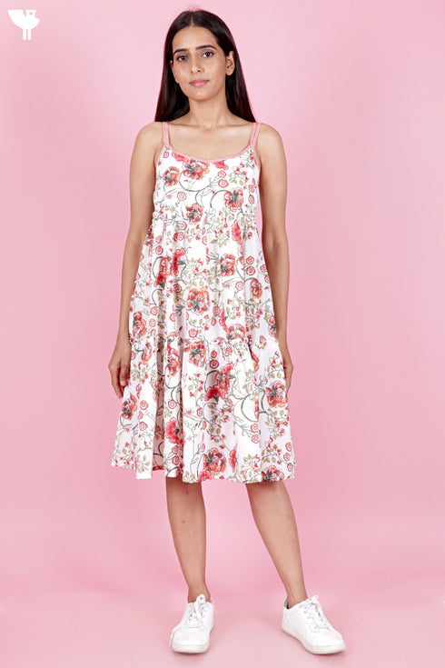 Cambric Cotton Strappy Dress in Floral Print