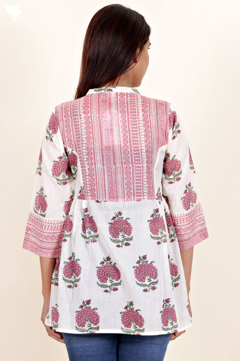 Mulmul Cotton Top In Floral Block Print