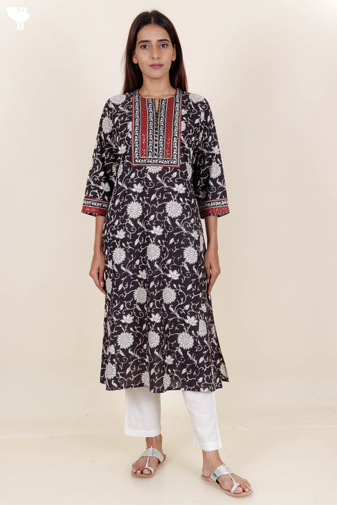 Cambric Cotton Kurta In Floral BlockPrint