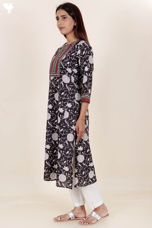 Cambric Cotton Kurta In Floral BlockPrint