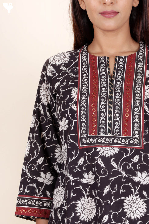 Cambric Cotton Kurta In Floral BlockPrint
