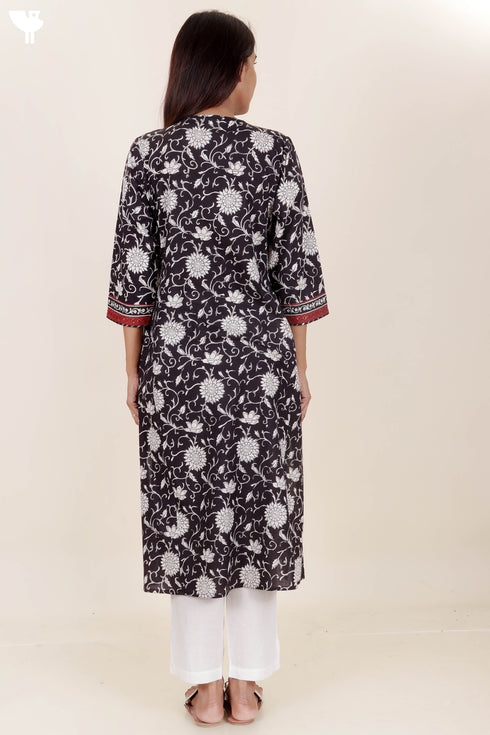 Cambric Cotton Kurta In Floral BlockPrint