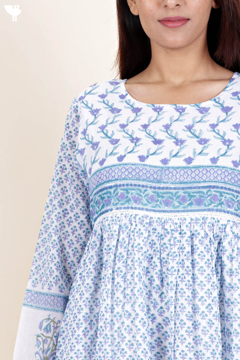 Mulmul Cotton Tiered Dress In Floral Block Print