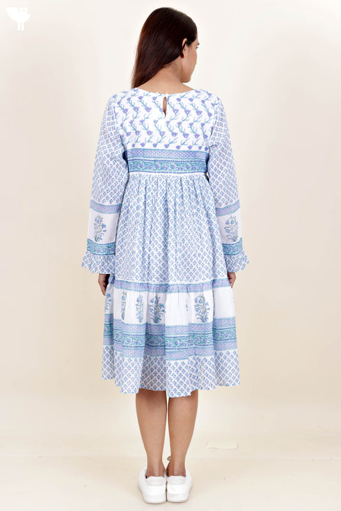 Mulmul Cotton Tiered Dress In Floral Block Print