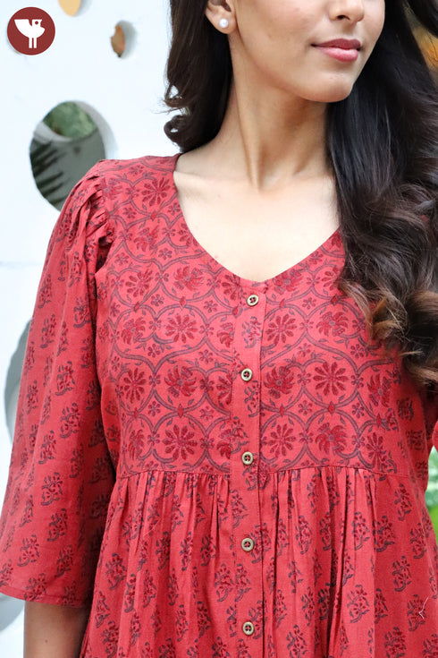 Khaadi Cotton Midi Dress in Block Print