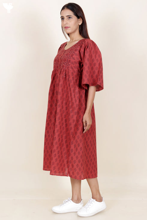 Khaadi Cotton Midi Dress in Block Print