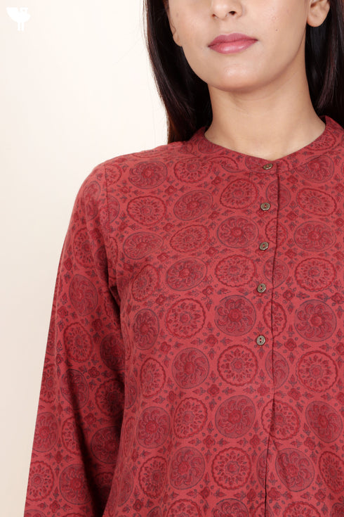 Khaadi Cotton High-Low Shirt in Block Print
