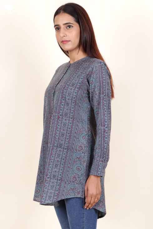 Khaadi Cotton Mandarin Top In Block Print