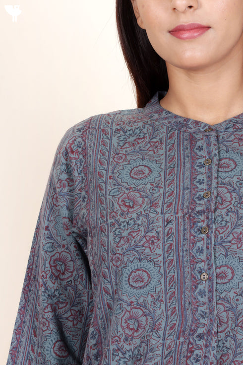 Khaadi Cotton Mandarin Top In Block Print