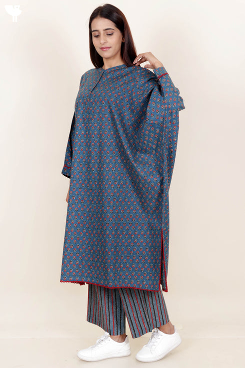 Cambric Cotton Poncho Top In Block Print