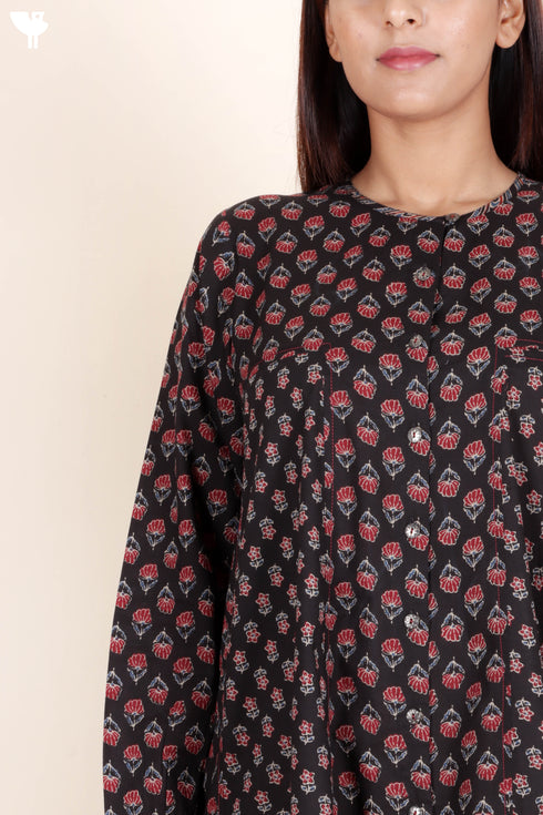 Cambric Cotton Midi Dress In Block Print