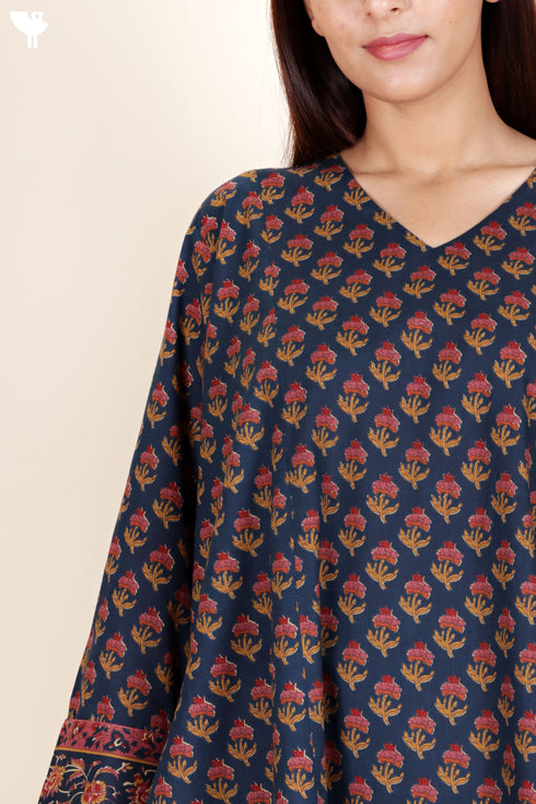 Cambric Cotton Paneled Kurta In Block Print