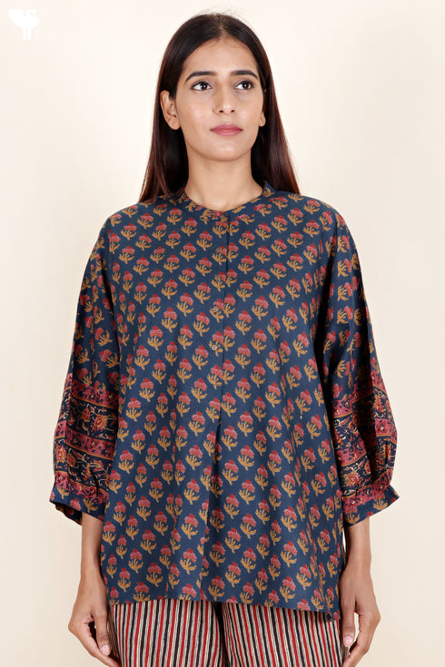 Cambric Cotton Top In Block Print