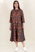 Cambric Cotton Paneled Dress In Block Print