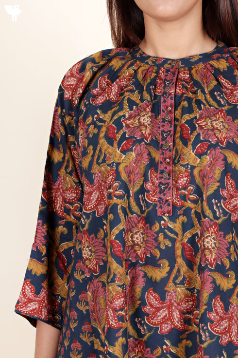 Cambric Cotton Paneled Dress In Block Print