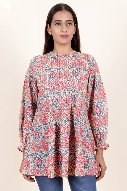 Slub Cotton Top In Block Print