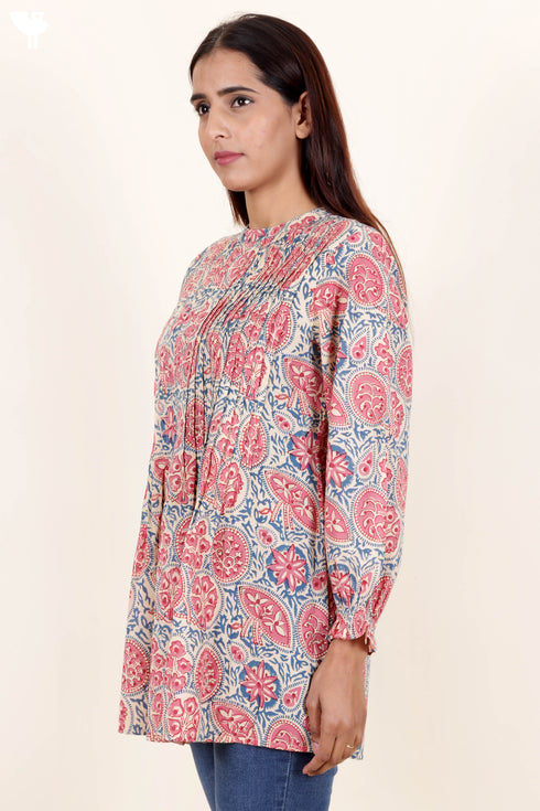 Slub Cotton Top In Block Print
