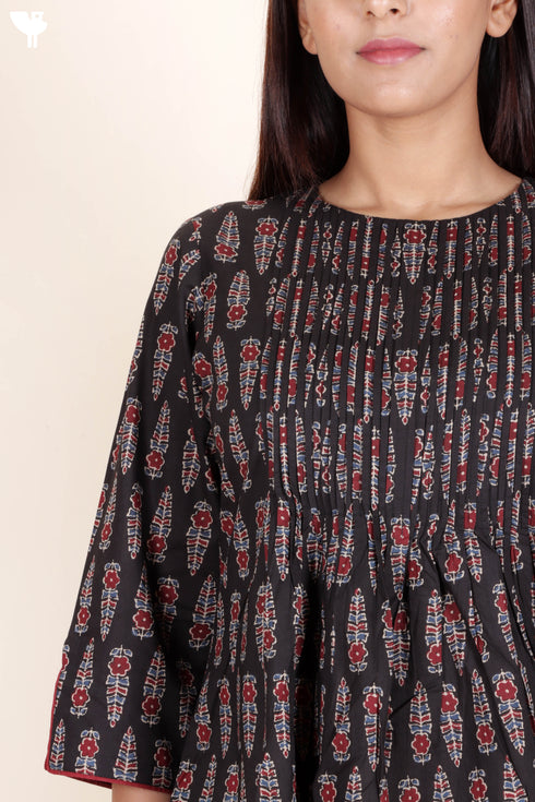 Cambric Cotton Midi Dress In Block Print