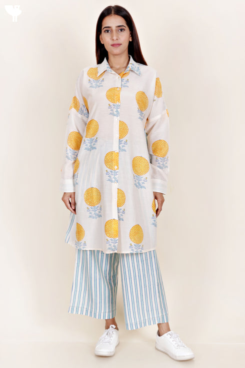 Cotton Silk Co-Ord Set In Floral Block Print