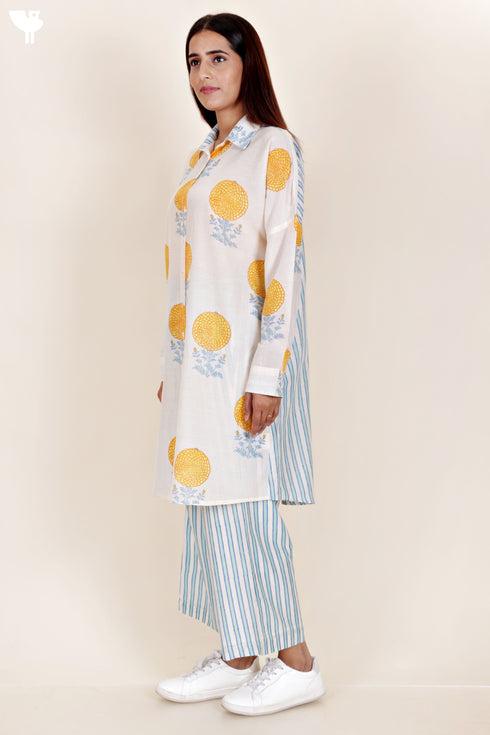 Cotton Silk Co-Ord Set In Floral Block Print