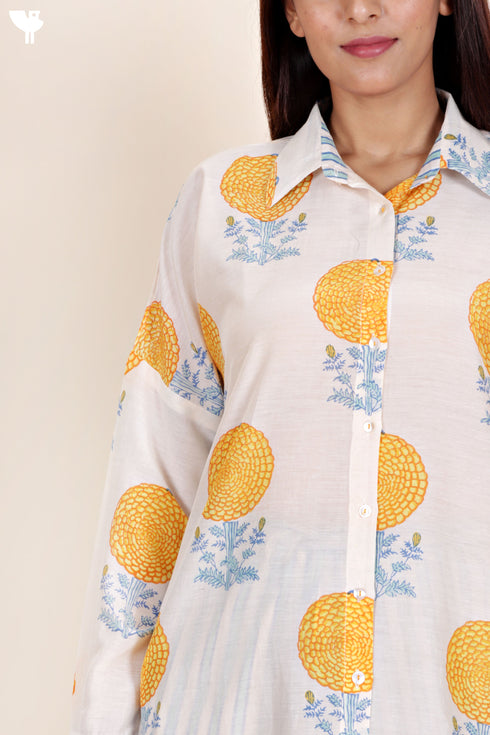 Cotton Silk Co-Ord Set In Floral Block Print