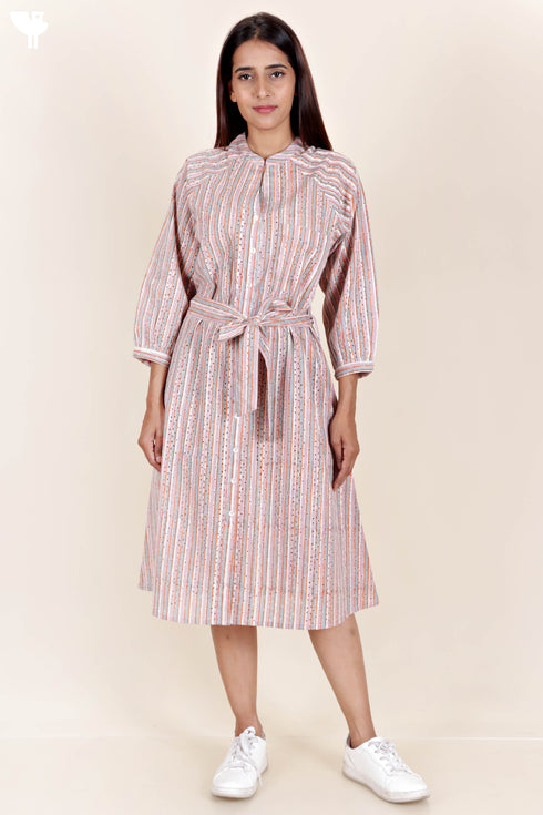 Cotton Broderie Anglaise Shirt Dress In Block Print
