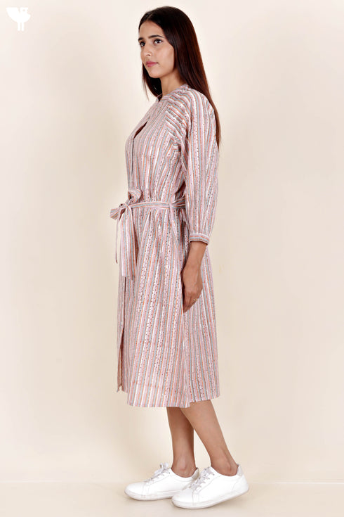 Cotton Broderie Anglaise Shirt Dress In Block Print