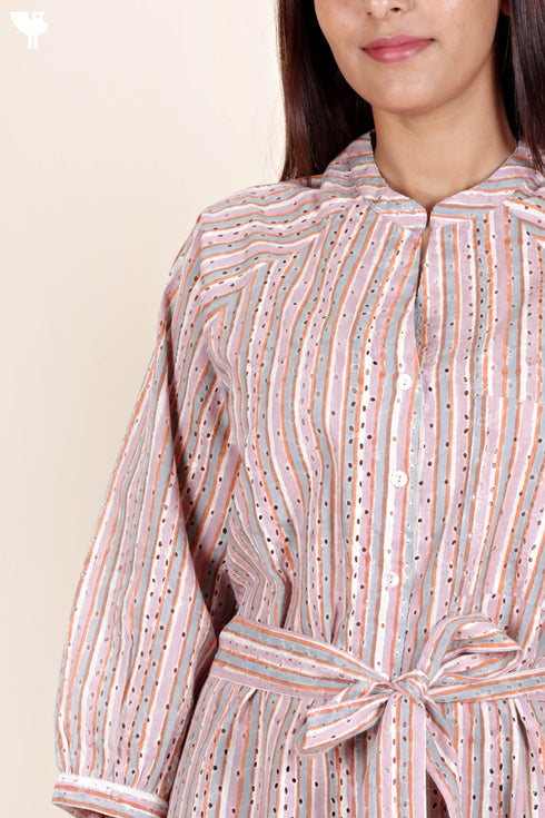 Cotton Broderie Anglaise Shirt Dress In Block Print