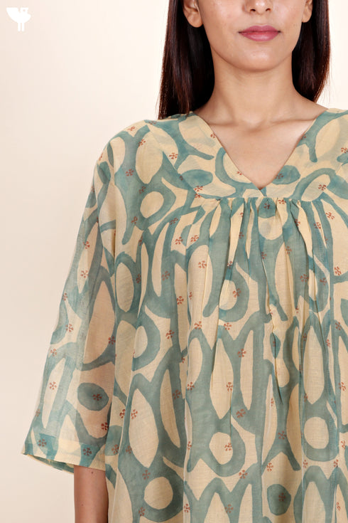 Chanderi Silk Dress With Slip In Floral Block Print