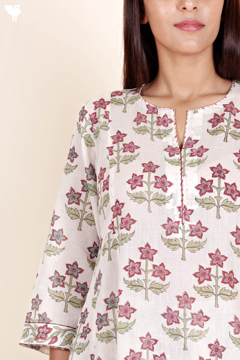 Mulmul Cotton Dress In Block Print