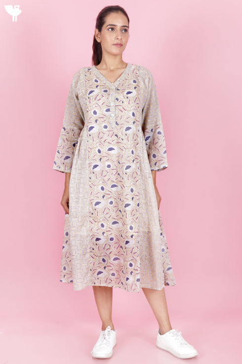 Mulmul Cotton Dress In Block Print