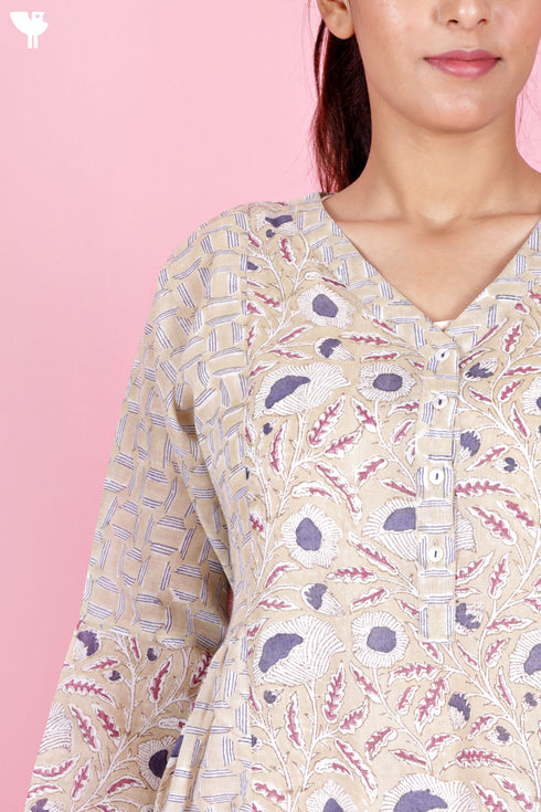 Mulmul Cotton Dress In Block Print