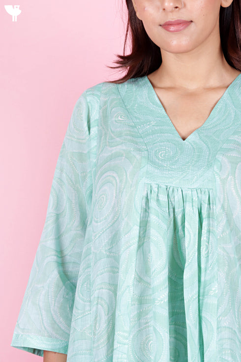 Mulmul Cotton Dress In Block Print