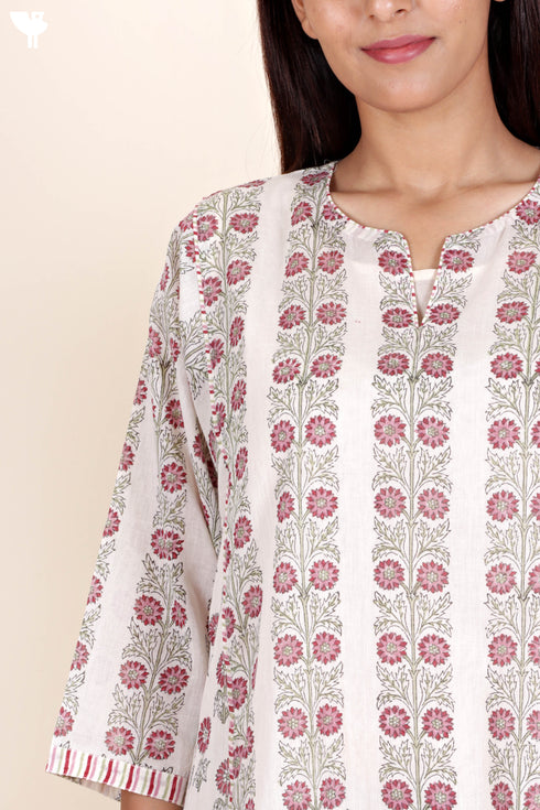Mulmul Cotton Dress In Block Print