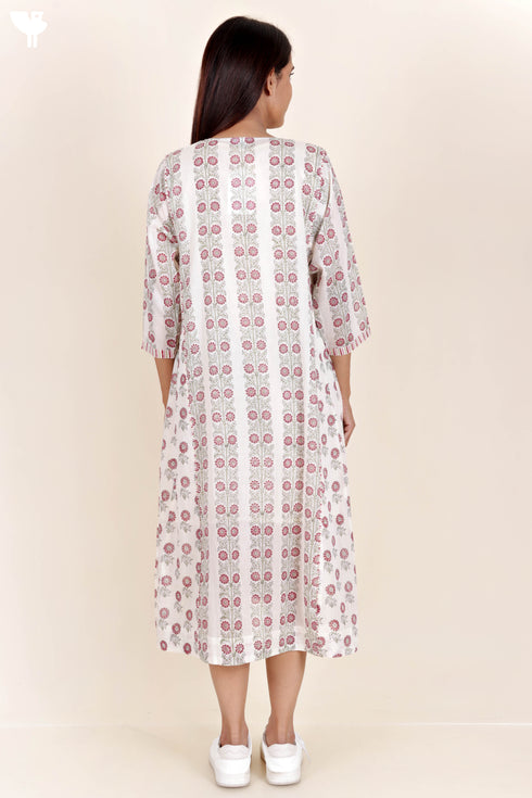 Mulmul Cotton Dress In Block Print