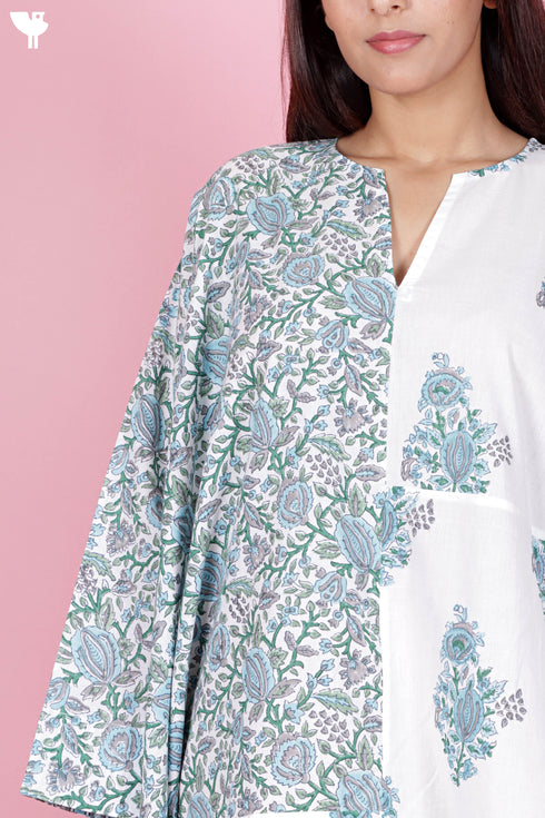 Cambric Cotton Dress In Floral Block Print