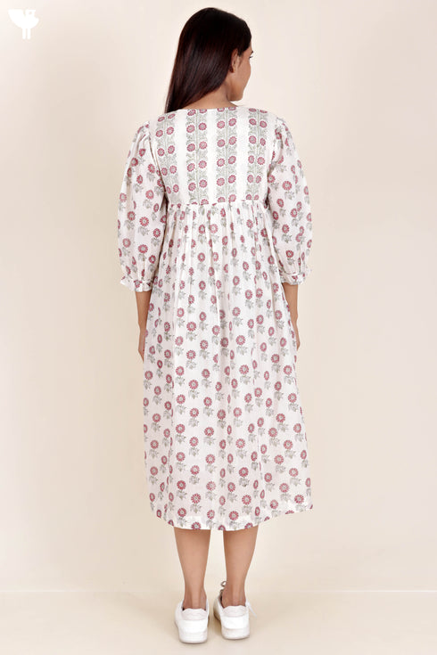 Mulmul Cotton Dress In Block Print