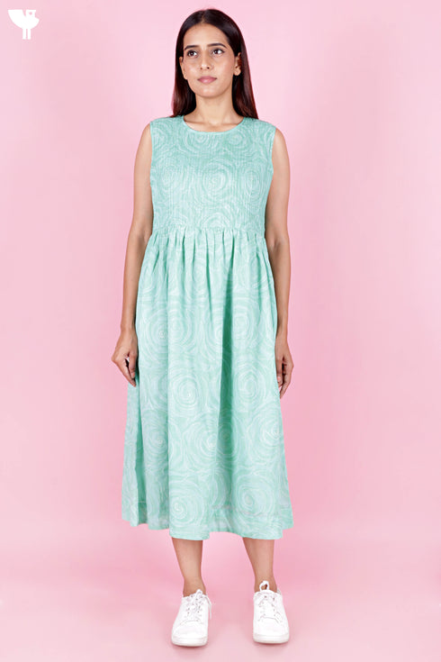 Mulmul Cotton Dress In Block Print