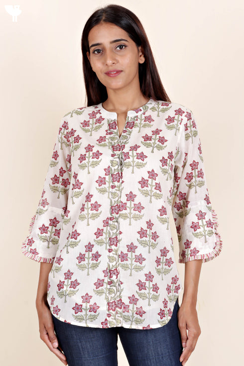 Mulmul Cotton Top In Block Print