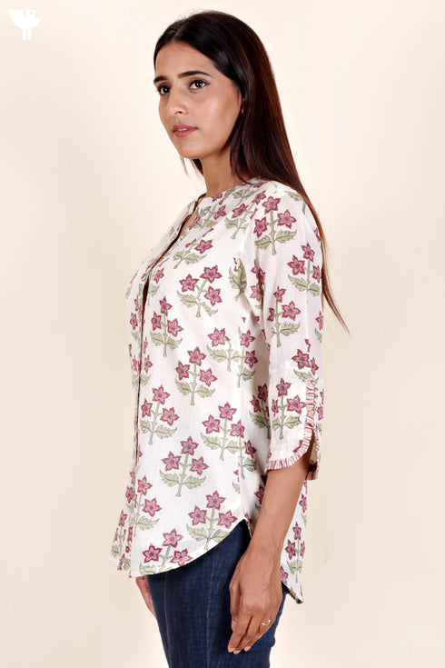 Mulmul Cotton Top In Block Print