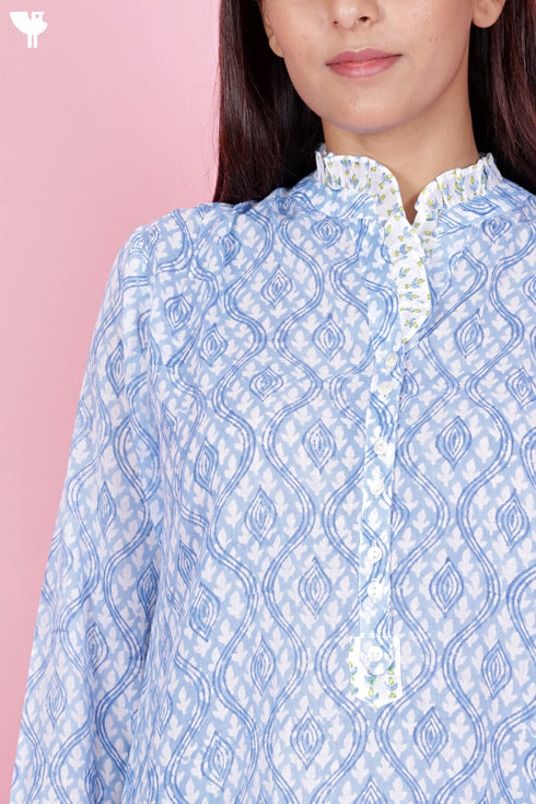 Mulmul Cotton Top In Block Print