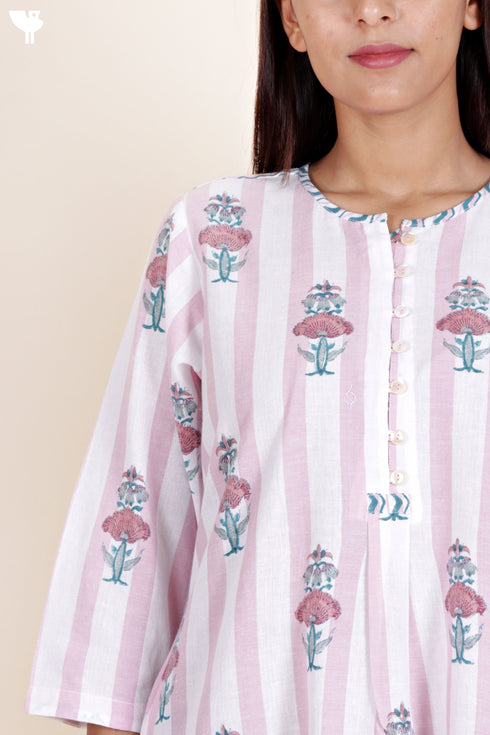 Khaadi Cotton Striped Dress In Block Print