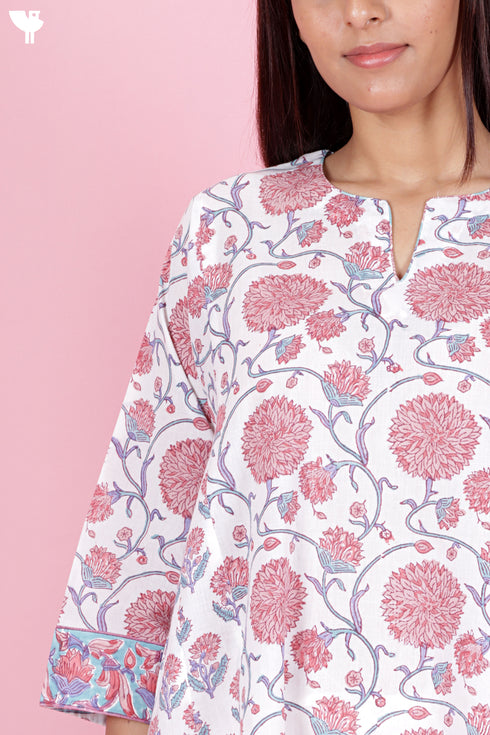 Cambric Cotton Kurta In Floral Block Print
