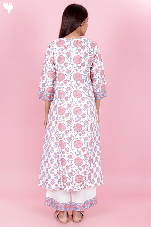 Cambric Cotton Kurta In Floral Block Print