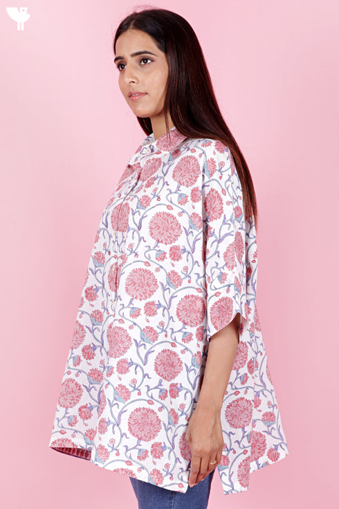 Cambric Cotton Shirt In Floral Block Print